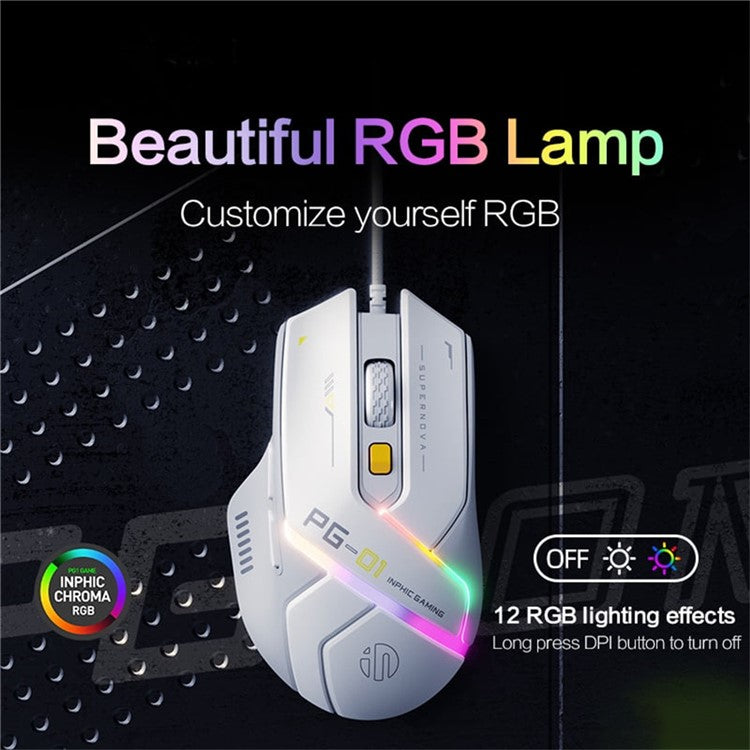 INPHIC PG1 USB Wired E-Sports Gaming Mouse RGB Light Computer Laptop Mice