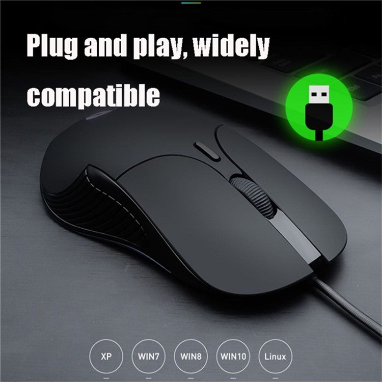 INPHIC PB1 USB Wired Business Office Gaming Mouse Mute Macro Programming Computer Laptop Mice - Black