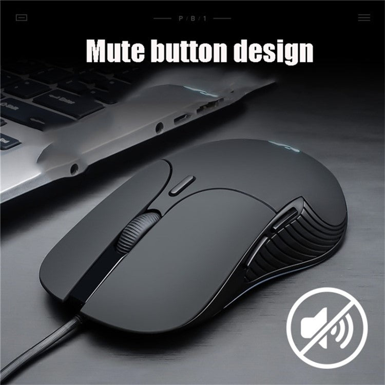INPHIC PB1 USB Wired Business Office Gaming Mouse Mute Macro Programming Computer Laptop Mice - Black