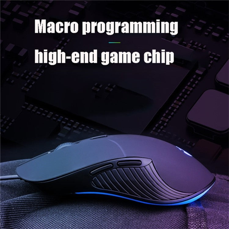 INPHIC PB1 USB Wired Business Office Gaming Mouse Mute Macro Programming Computer Laptop Mice - Black