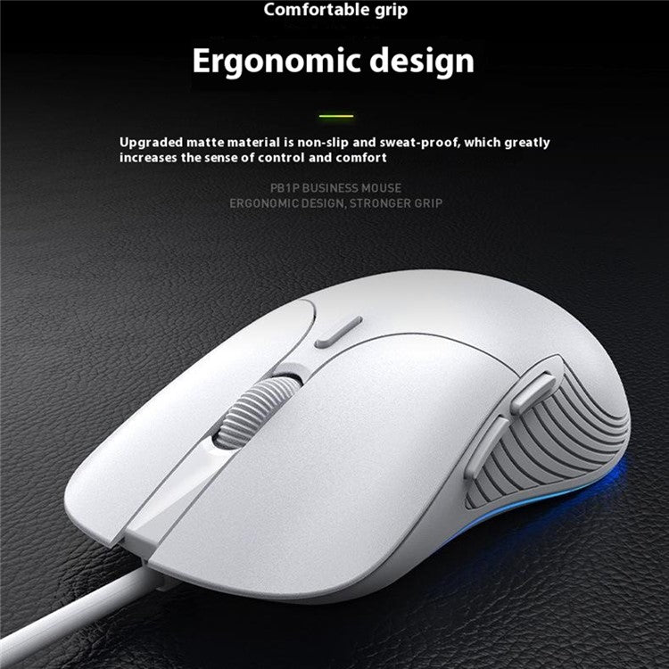 INPHIC PB1 USB Wired Business Office Gaming Mouse Mute Macro Programming Computer Laptop Mice - White