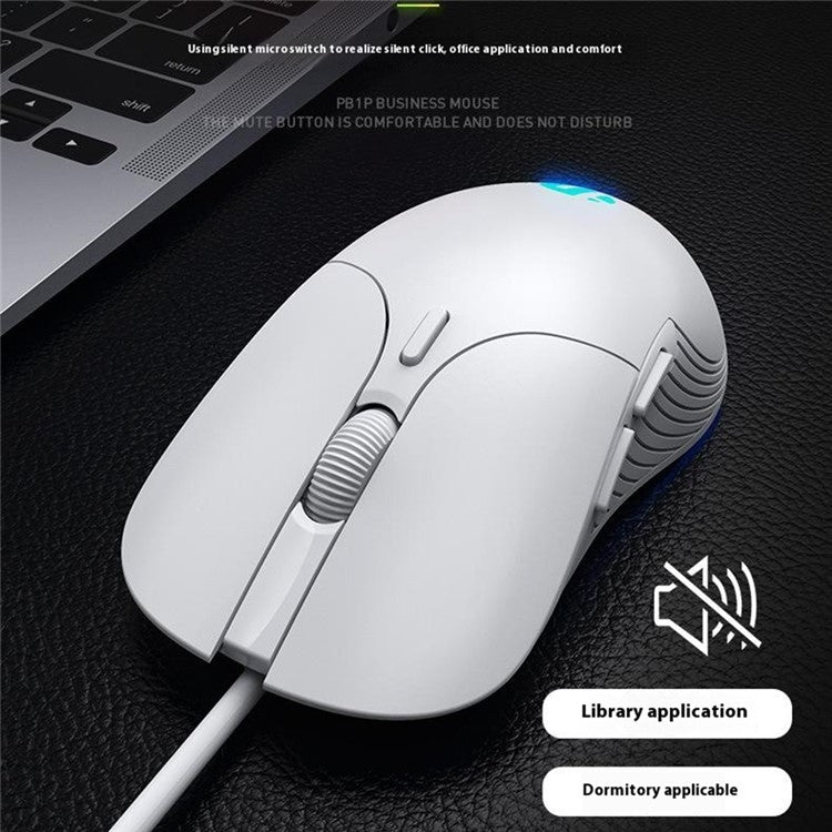 INPHIC PB1 USB Wired Business Office Gaming Mouse Mute Macro Programming Computer Laptop Mice - White