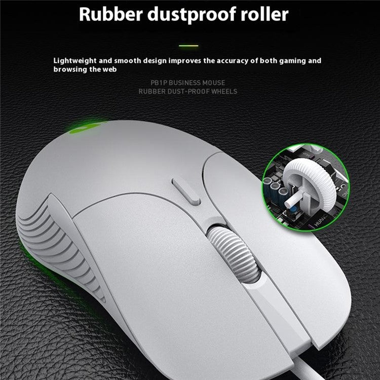 INPHIC PB1 USB Wired Business Office Gaming Mouse Mute Macro Programming Computer Laptop Mice - White