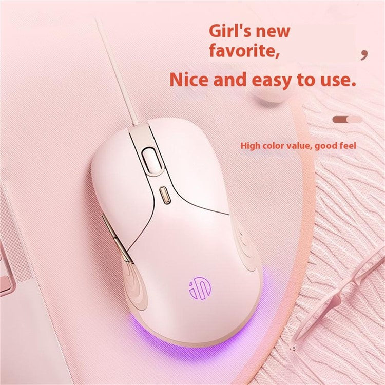 INPHIC B8 USB Wired Mouse for Girls Women 7200DPI 6 Key Mute Gaming Mouse for Laptop PC - Pink