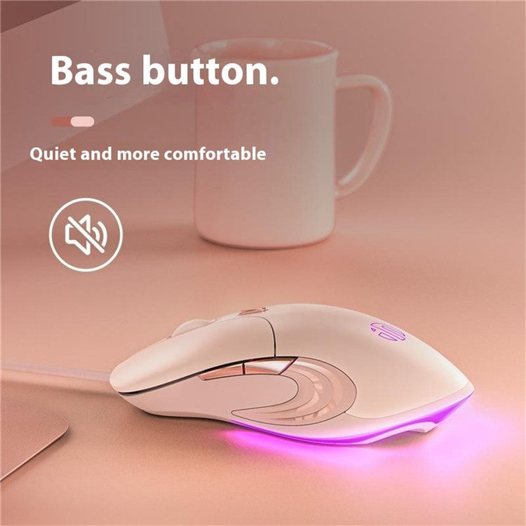 INPHIC B8 USB Wired Mouse for Girls Women 7200DPI 6 Key Mute Gaming Mouse for Laptop PC - Pink