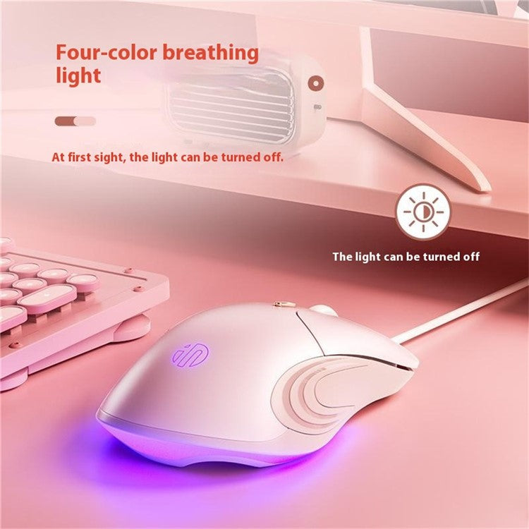 INPHIC B8 USB Wired Mouse for Girls Women 7200DPI 6 Key Mute Gaming Mouse for Laptop PC - Pink