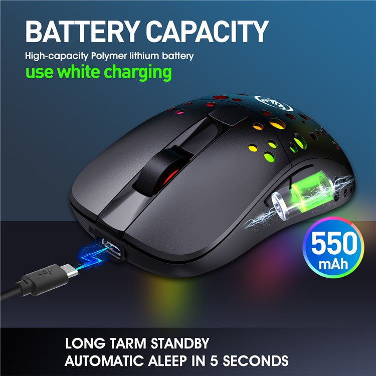 HXSJ T100 RGB Macro Programmable Dual Mode Wireless/Wired Gaming Mouse 10000 DPI Rechargeable Mice