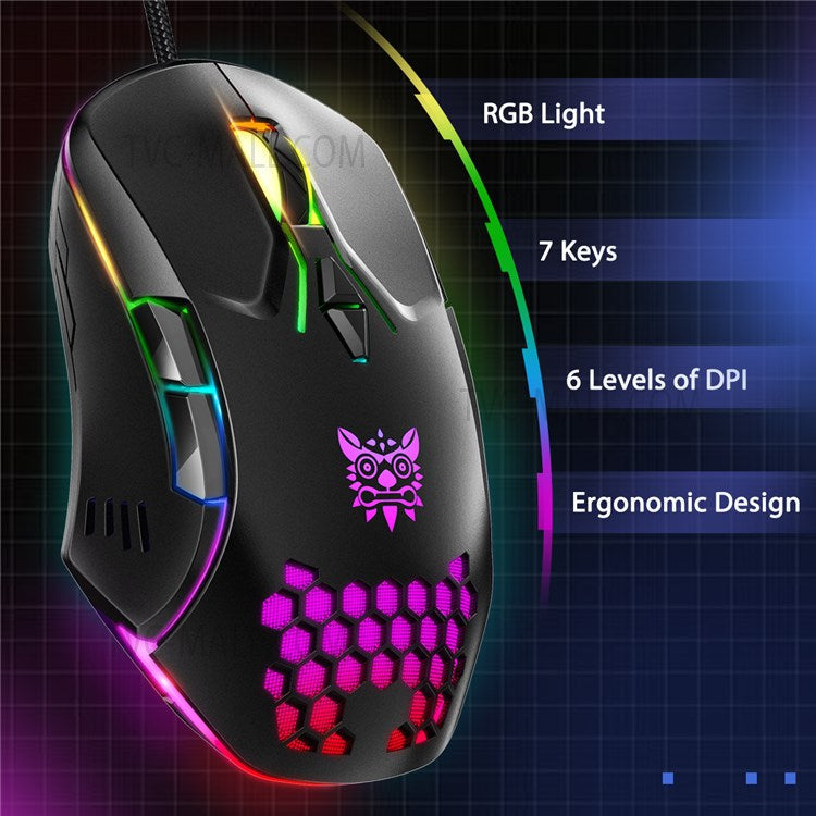ONIKUMA CW902 6400 DPI Computer Mouse RGB Backlit USB Optical Ergonomic Gaming Mouse for PC Gaming - Black