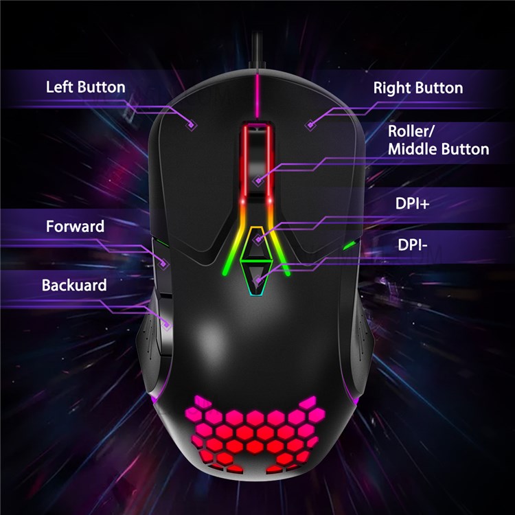 ONIKUMA CW902 6400 DPI Computer Mouse RGB Backlit USB Optical Ergonomic Gaming Mouse for PC Gaming - Black