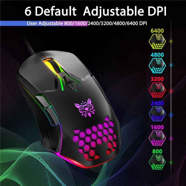 ONIKUMA CW902 6400 DPI Computer Mouse RGB Backlit USB Optical Ergonomic Gaming Mouse for PC Gaming - Black