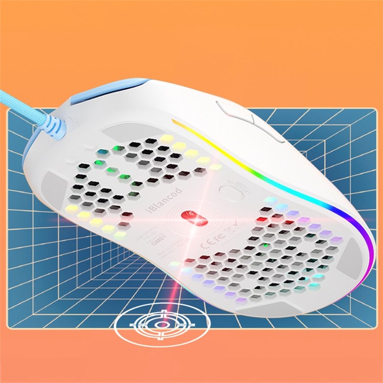 IBLANCOD GM01 Lightweight Honeycomb Gaming Mouse 6D Programmable Mice with RGB Backlit - Black
