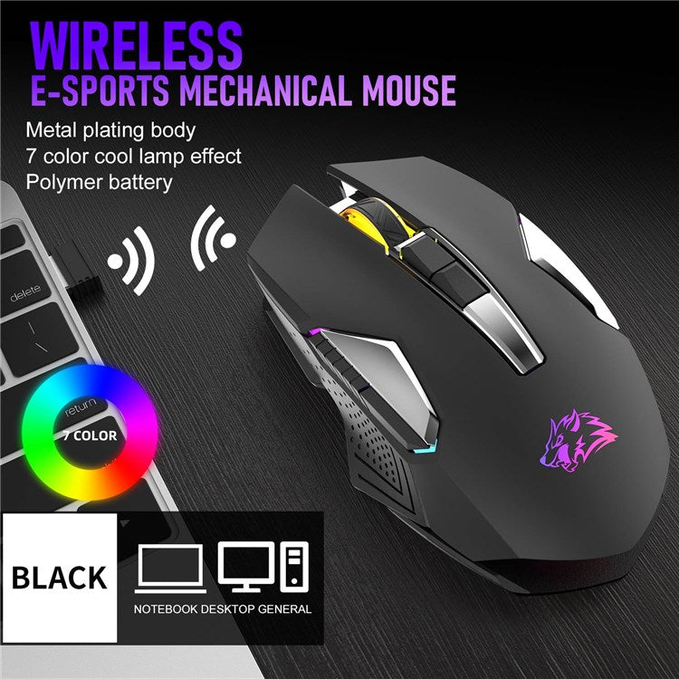 ZIYOU LANG X18 2.4GHz Wireless Bluetooth Mouse RGB Light 3 DPI Adjustable Cordless Computer Accessories - Black