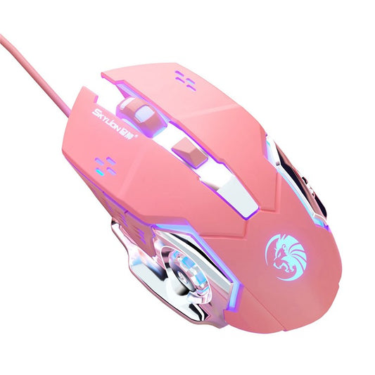 SKYLiON F5 2400 DPI 6 Keys USB Wired Breathing Light Gaming Mouse Computer Laptop Gaming Mice - Pink Mute