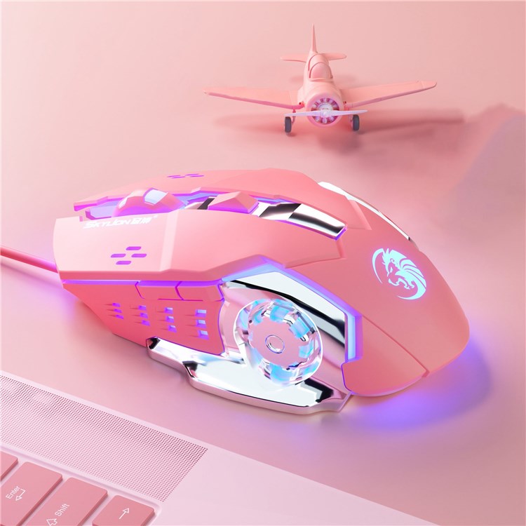 SKYLiON F5 2400 DPI 6 Keys USB Wired Breathing Light Gaming Mouse Computer Laptop Gaming Mice - Pink Mute