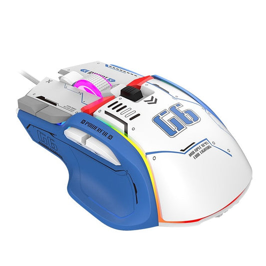HXSJ G6 12800DPI 10 Buttons USB Wired Computer Laptop Mice Macro Programming Gaming Mouse with RGB Light - White