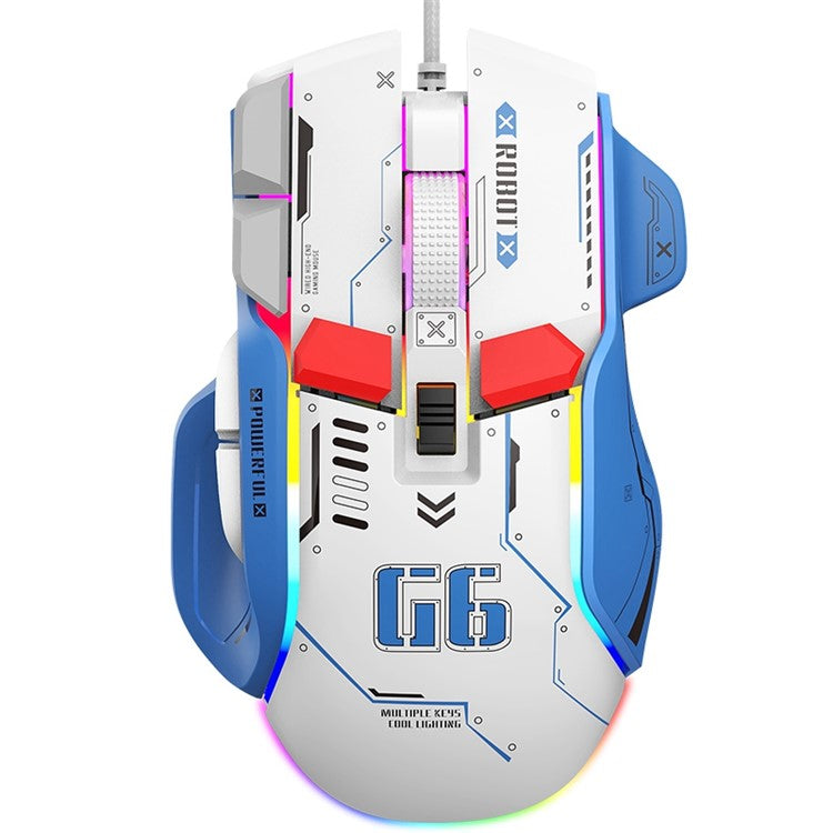 HXSJ G6 12800DPI 10 Buttons USB Wired Computer Laptop Mice Macro Programming Gaming Mouse with RGB Light - White