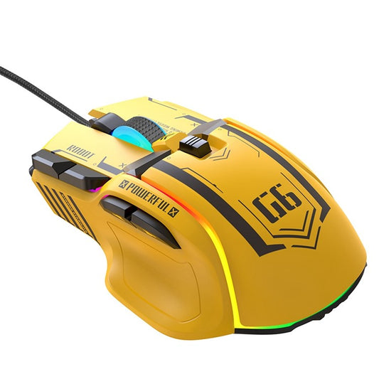 HXSJ G6 12800DPI 10 Buttons USB Wired Computer Laptop Mice Macro Programming Gaming Mouse with RGB Light - Yellow