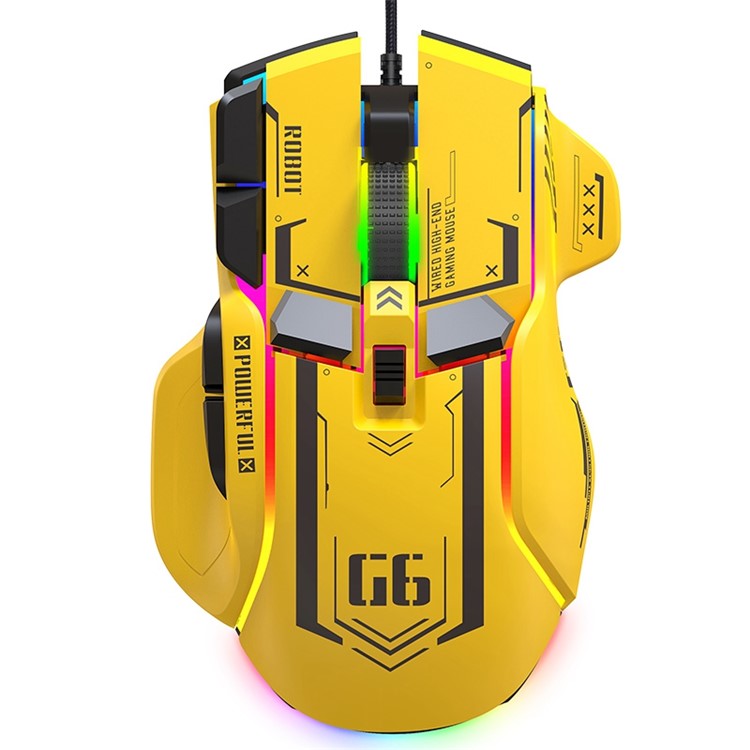 HXSJ G6 12800DPI 10 Buttons USB Wired Computer Laptop Mice Macro Programming Gaming Mouse with RGB Light - Yellow