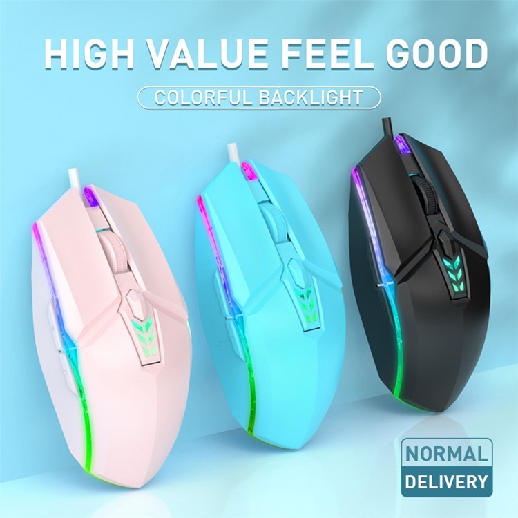 MORZZOR S700 Mute 1600 DPI Optical Mouse USB Wired Computer Laptop Gaming Mice with Colorful Breathing Light - Pink
