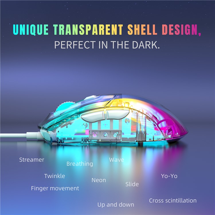 HXSJ X400 12800DPI 6-Keys Macro Programming Wired Mouse Transparent RGB Gaming Mouse