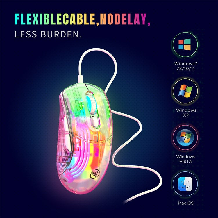HXSJ X400 12800DPI 6-Keys Macro Programming Wired Mouse Transparent RGB Gaming Mouse