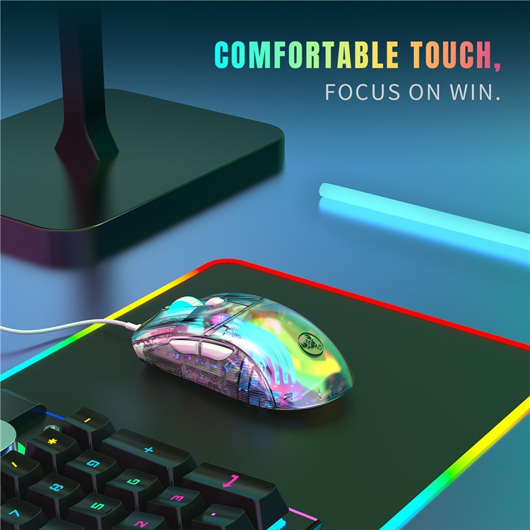 HXSJ X400 12800DPI 6-Keys Macro Programming Wired Mouse Transparent RGB Gaming Mouse