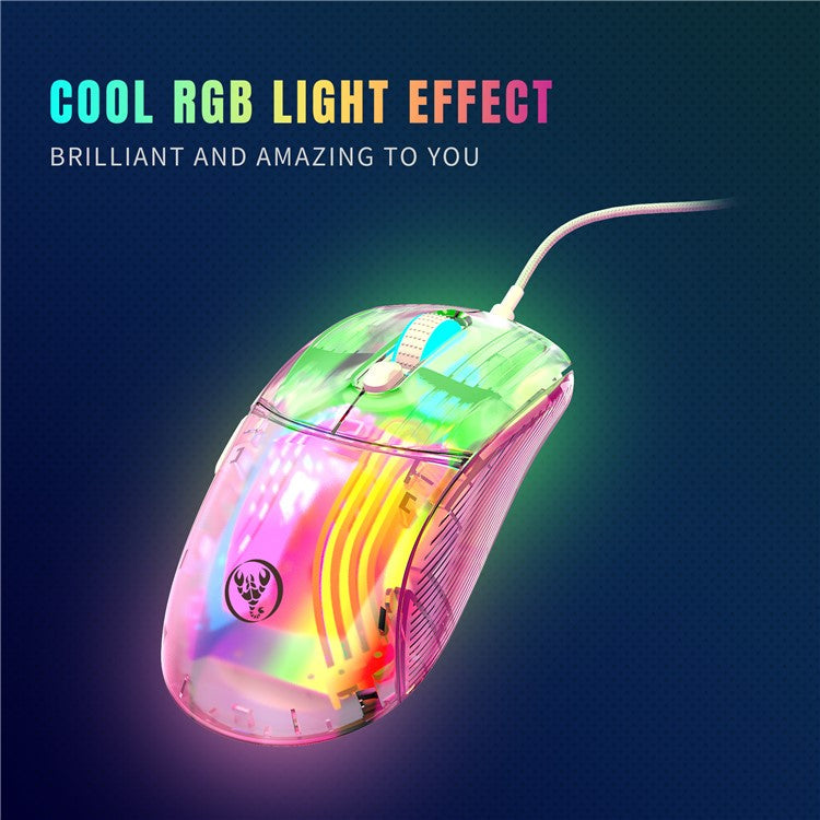 HXSJ X400 12800DPI 6-Keys Macro Programming Wired Mouse Transparent RGB Gaming Mouse
