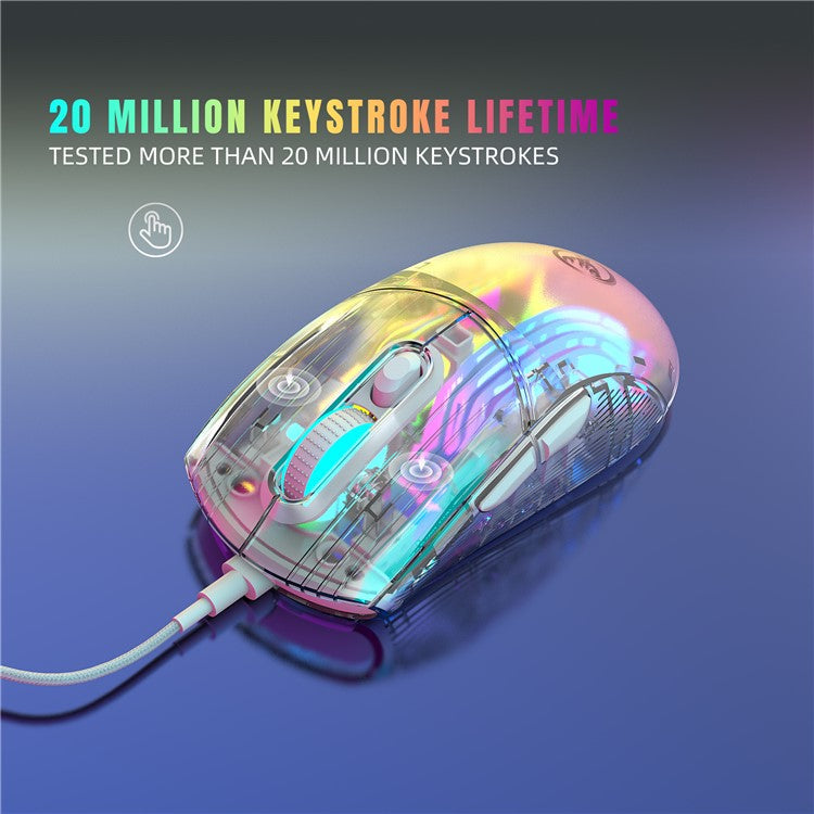 HXSJ X400 12800DPI 6-Keys Macro Programming Wired Mouse Transparent RGB Gaming Mouse