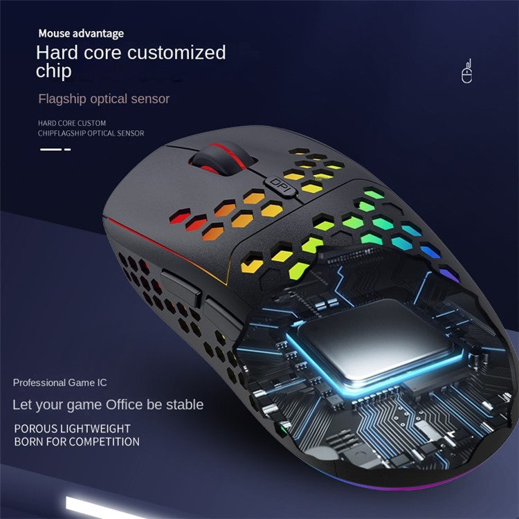 HEITIENIU BL110 2.4G Wireless Mouse 3200DPI Honeycomb Hollow Optical Mouse with RGB Light for PC, Laptop - Black