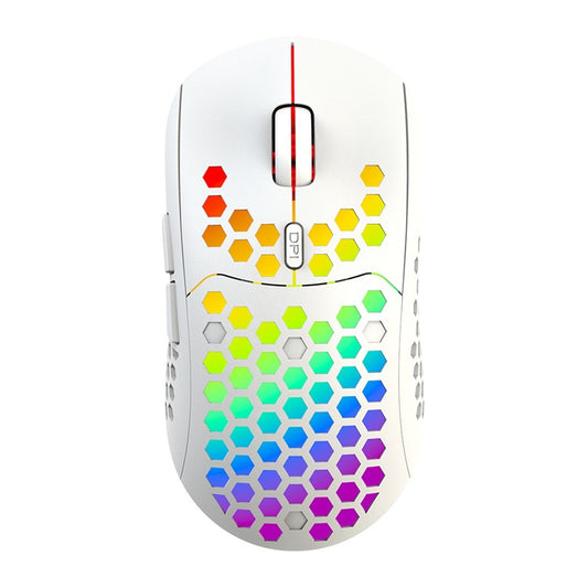 HEITIENIU BL110 2.4G Wireless Mouse 3200DPI Honeycomb Hollow Optical Mouse with RGB Light for PC, Laptop - White