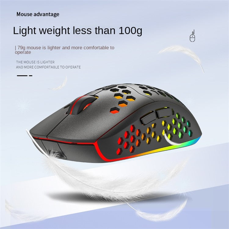 HEITIENIU BL110 2.4G Wireless Mouse 3200DPI Honeycomb Hollow Optical Mouse with RGB Light for PC, Laptop - White
