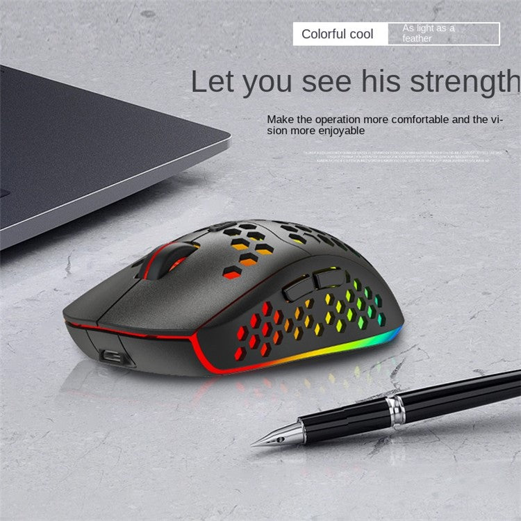 HEITIENIU BL110 2.4G Wireless Mouse 3200DPI Honeycomb Hollow Optical Mouse with RGB Light for PC, Laptop - Pink