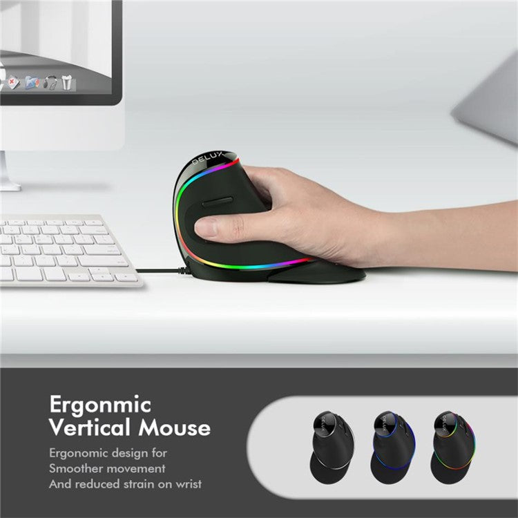 DELUX M618 Plus Ergonomic Vertical Wired Mouse 6 Buttons 4000 DPI Optical Mice with RGB Light for PC Laptop