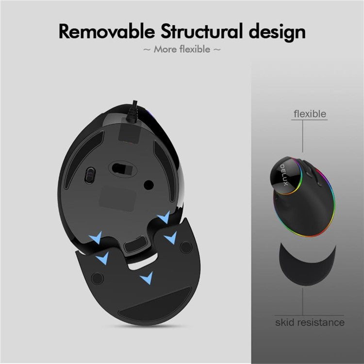 DELUX M618 Plus Ergonomic Vertical Wired Mouse 6 Buttons 4000 DPI Optical Mice with RGB Light for PC Laptop