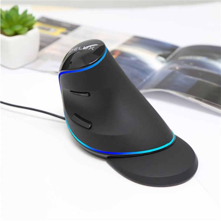 DELUX M618 Plus Ergonomic Vertical Wired Mouse 6 Buttons 4000 DPI Optical Mice with RGB Light for PC Laptop