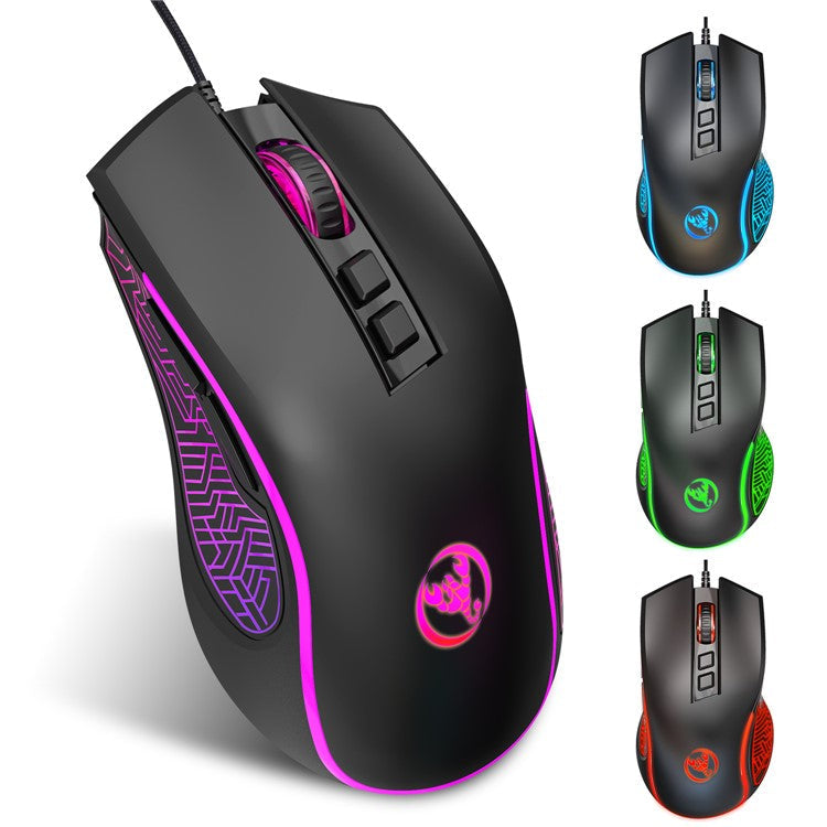HXSJ X100 USB Wired Gaming Mouse 3600DPI Colorful Light Computer Laptop Mice - Black