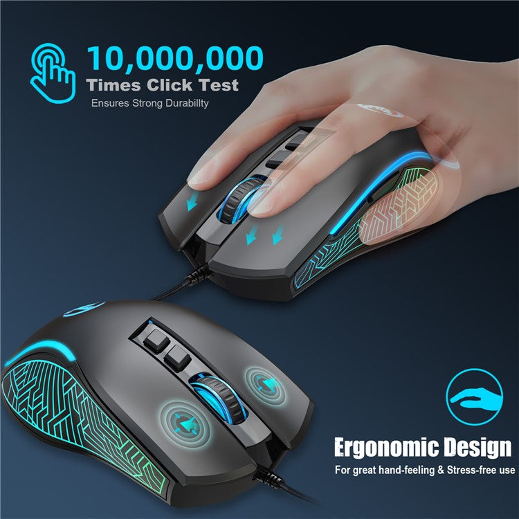 HXSJ X100 USB Wired Gaming Mouse 3600DPI Colorful Light Computer Laptop Mice - Black