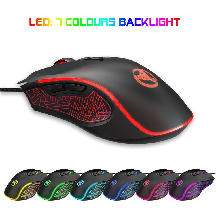 HXSJ X100 USB Wired Gaming Mouse 3600DPI Colorful Light Computer Laptop Mice - Black
