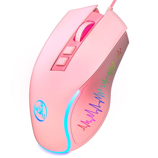 HXSJ X100 USB Wired Gaming Mouse 3600DPI Colorful Light Computer Laptop Mice - Pink