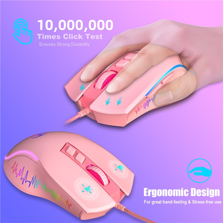 HXSJ X100 USB Wired Gaming Mouse 3600DPI Colorful Light Computer Laptop Mice - Pink