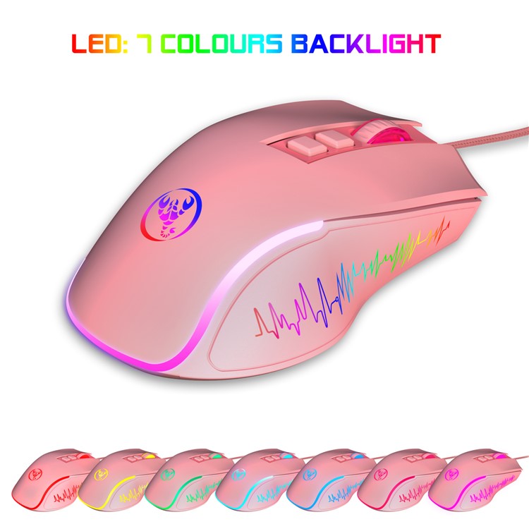 HXSJ X100 USB Wired Gaming Mouse 3600DPI Colorful Light Computer Laptop Mice - Pink