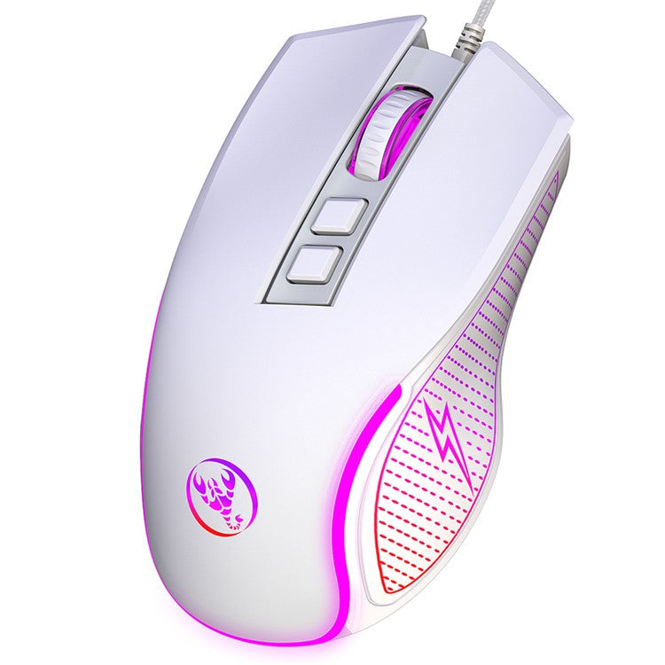 HXSJ X100 USB Wired Gaming Mouse 3600DPI Colorful Light Computer Laptop Mice - White