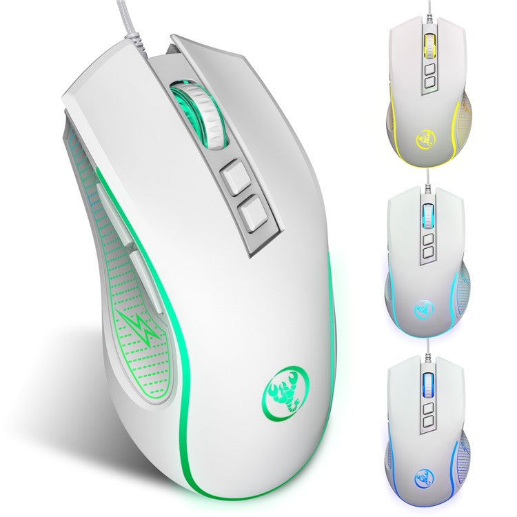 HXSJ X100 USB Wired Gaming Mouse 3600DPI Colorful Light Computer Laptop Mice - White