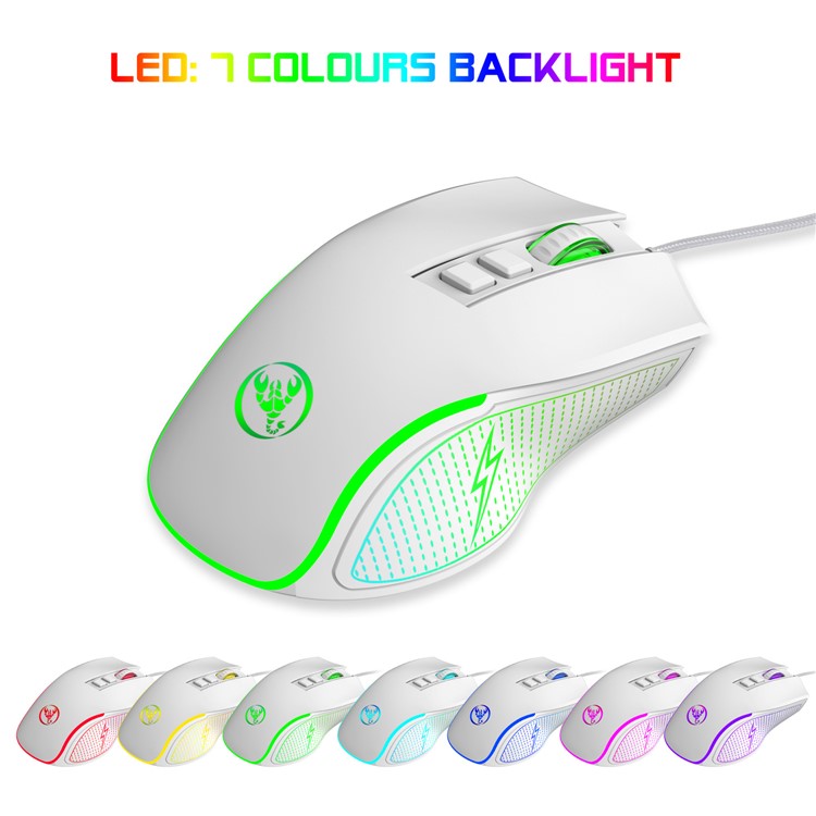 HXSJ X100 USB Wired Gaming Mouse 3600DPI Colorful Light Computer Laptop Mice - White
