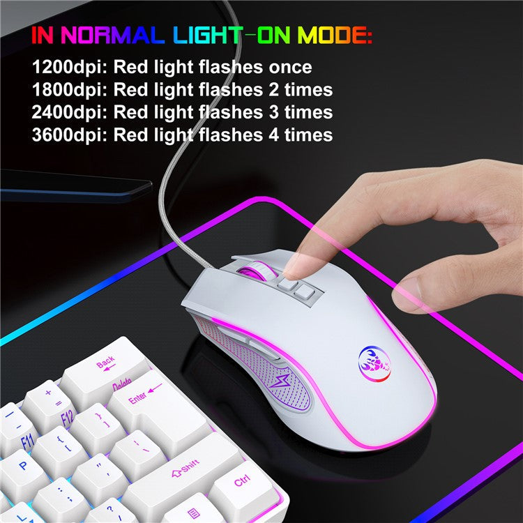 HXSJ X100 USB Wired Gaming Mouse 3600DPI Colorful Light Computer Laptop Mice - White
