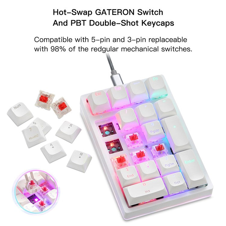 MOTOSPEED K24 Pro RGB Backlight USB Wired Mechanical Numeric Keypad 21 Keys Numpad - White