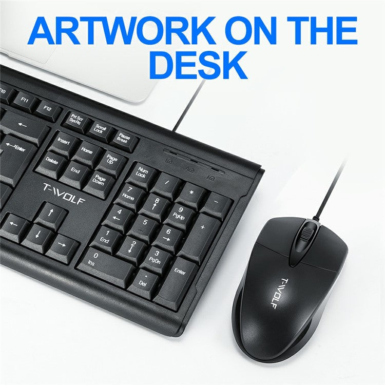 T-WOLF TF500 USB Wired Keyboard Mouse Set 104 Keys Keyboard for Computer PC Laptop