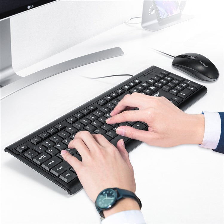 T-WOLF TF500 USB Wired Keyboard Mouse Set 104 Keys Keyboard for Computer PC Laptop