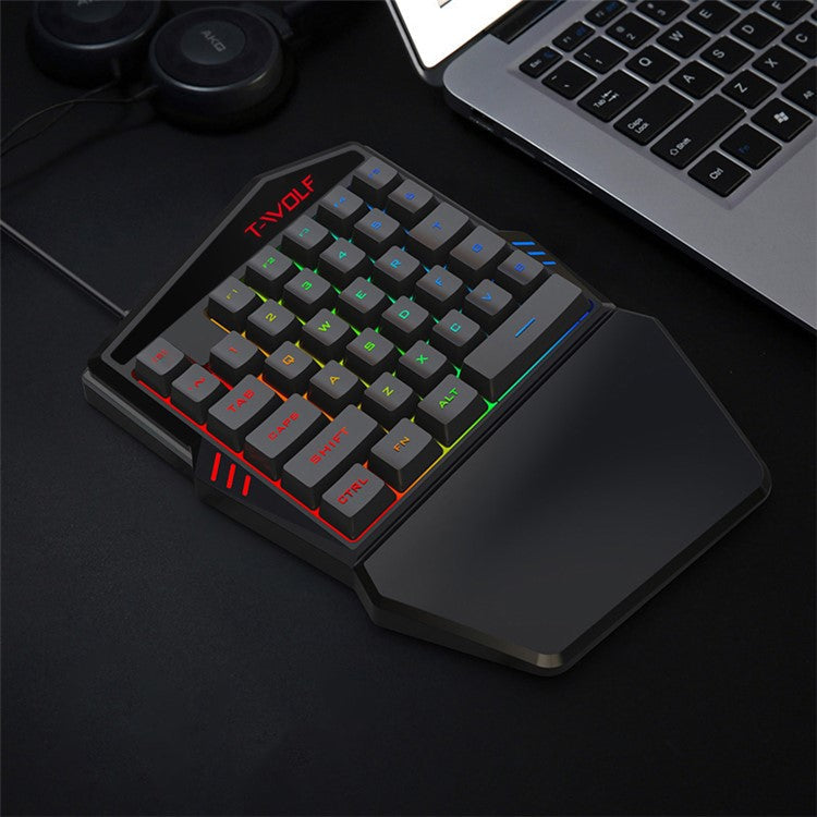 T-WOLF T19 One-Handed 35 Keys Gaming Keyboard with Ergonomic Wrist Rest Support