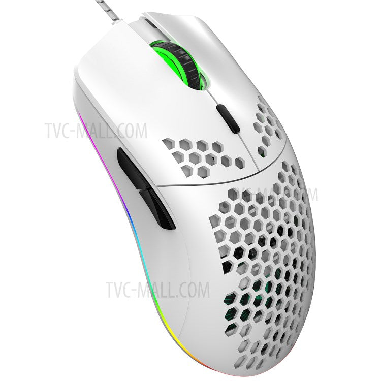 HXSJ J900 RGB Lighting Honeycomb Holow Programmable Gaming Mouse - White